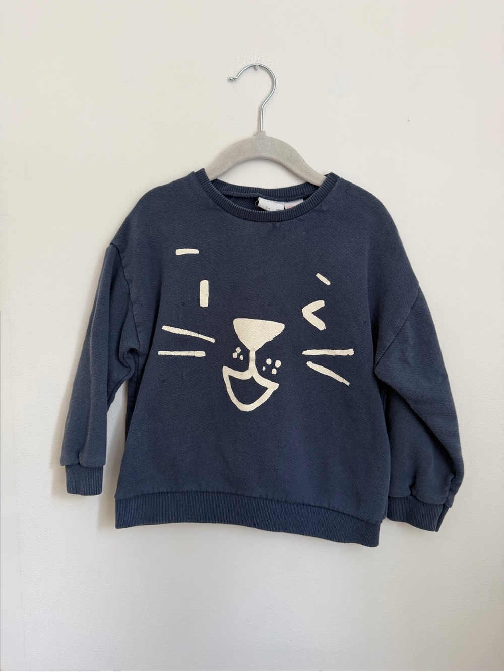Zara Navy Winking Cat Graphic Crewneck Sweater (Size 3-4)